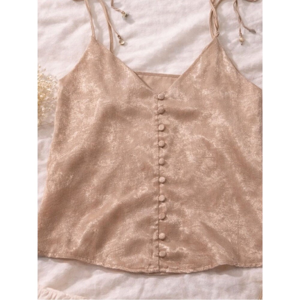 Brandy Melville Blush Pink Shimmery Satin Button Front Cami Top Small Y2K